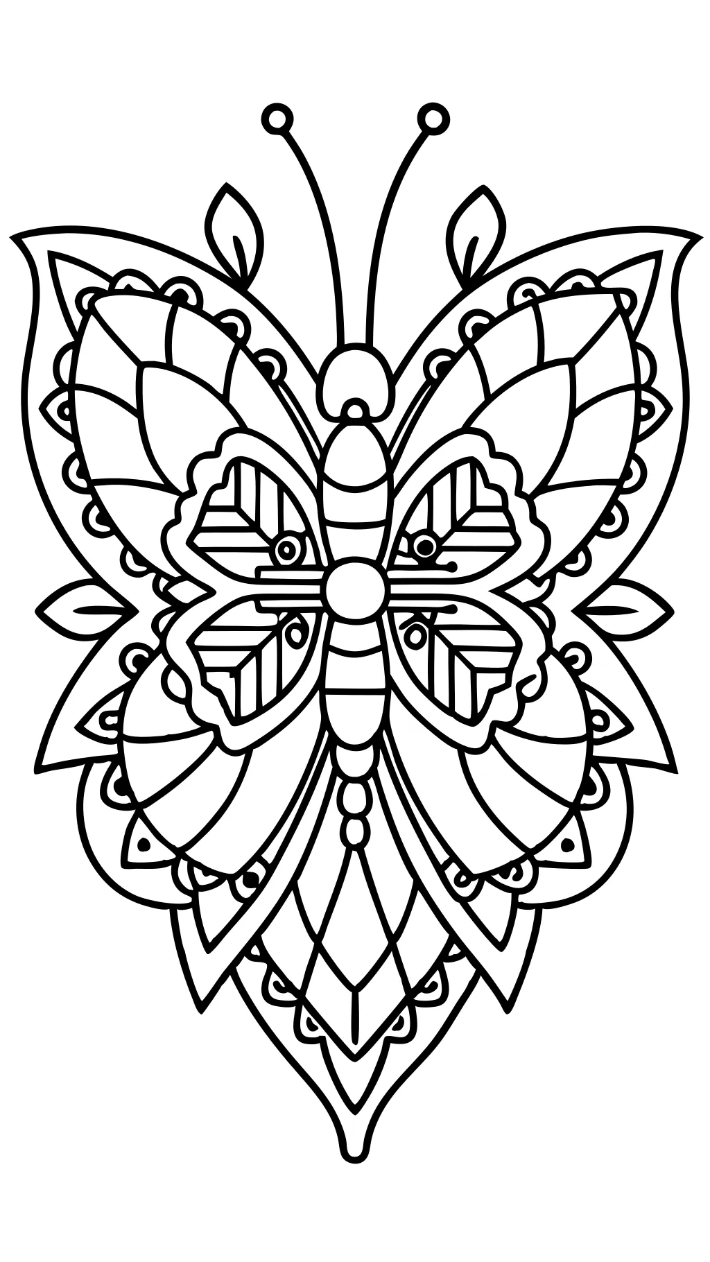 Página para colorear de mandala de mariposa